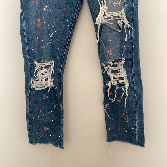 Levi’s Wedge Straight Jeans 24 Custom paint splatter Armadillo Dinosaur Patches - Picture 4 of 16